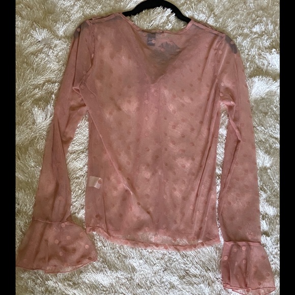 Forever 21 Sheer Pink Polka Dot Top size Large - Picture 2 of 3